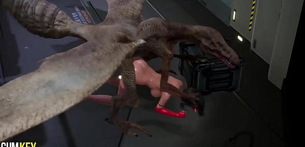  Dinosaur broke out of the laboratory and fucked a Gorgeus Slut | 3D Porn Hentai | Fallen Doll